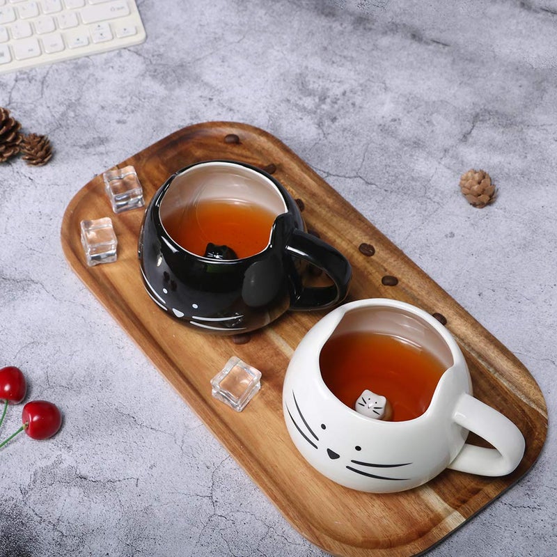Koolkatkoo Cute Cat Coffee Mug Set for Girls Women Ceramic Kitty Tea Couple Mugs for Cat Lovers 12 oz Meow Cup Black and White - Image 2